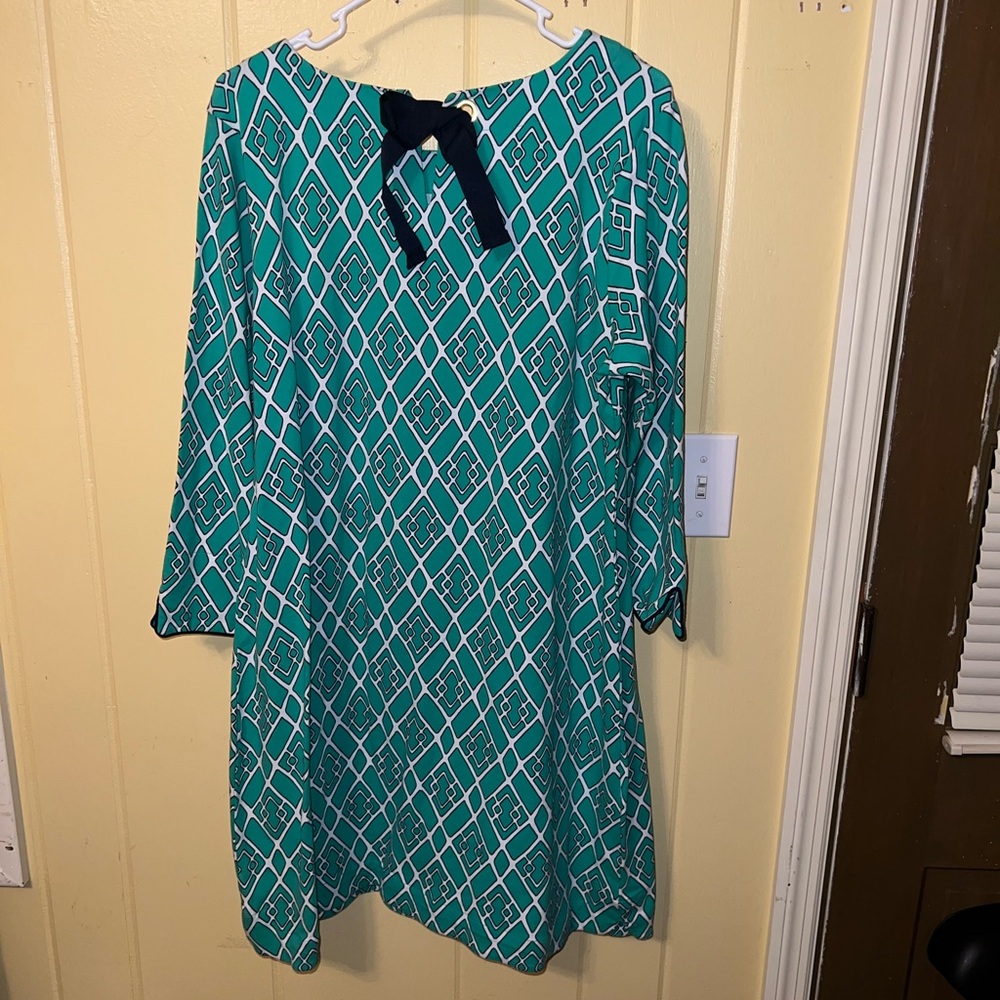NWT Crown & Ivy Green & White Boho Preppy Wide Sleeve Midi Sheath Dress Size 1X - Picture 6 of 15